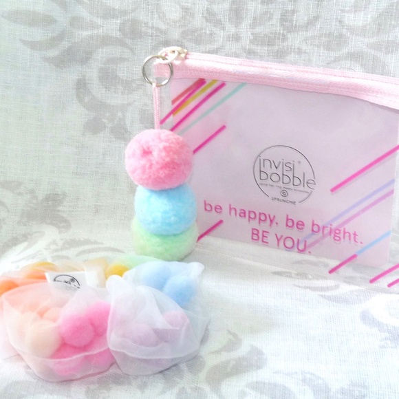 🎀 $9 - invisibobble invisi bobble rainbow Sprunchie Hair Tie Scrunchie w/poms - Picture 5 of 16